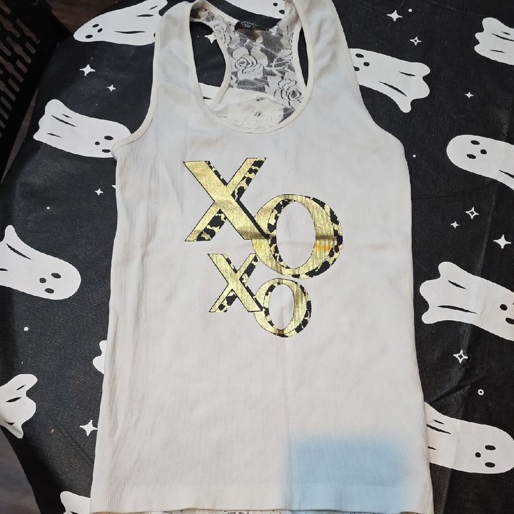 XOXO White Tank Top with Gold XO Design